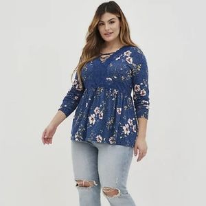 Blue Floral Babydoll Top